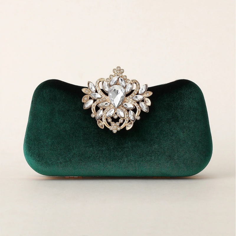 Women'S Evening Bags - Tas Clutch Beludru Hijau Tua Tas