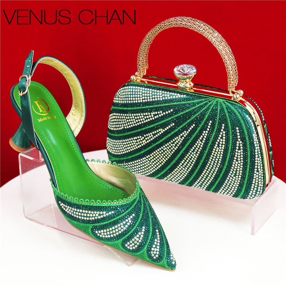 Women Bags Green - Sepatu Pumps Hijau Bertabur Rhinestone Berkilau
