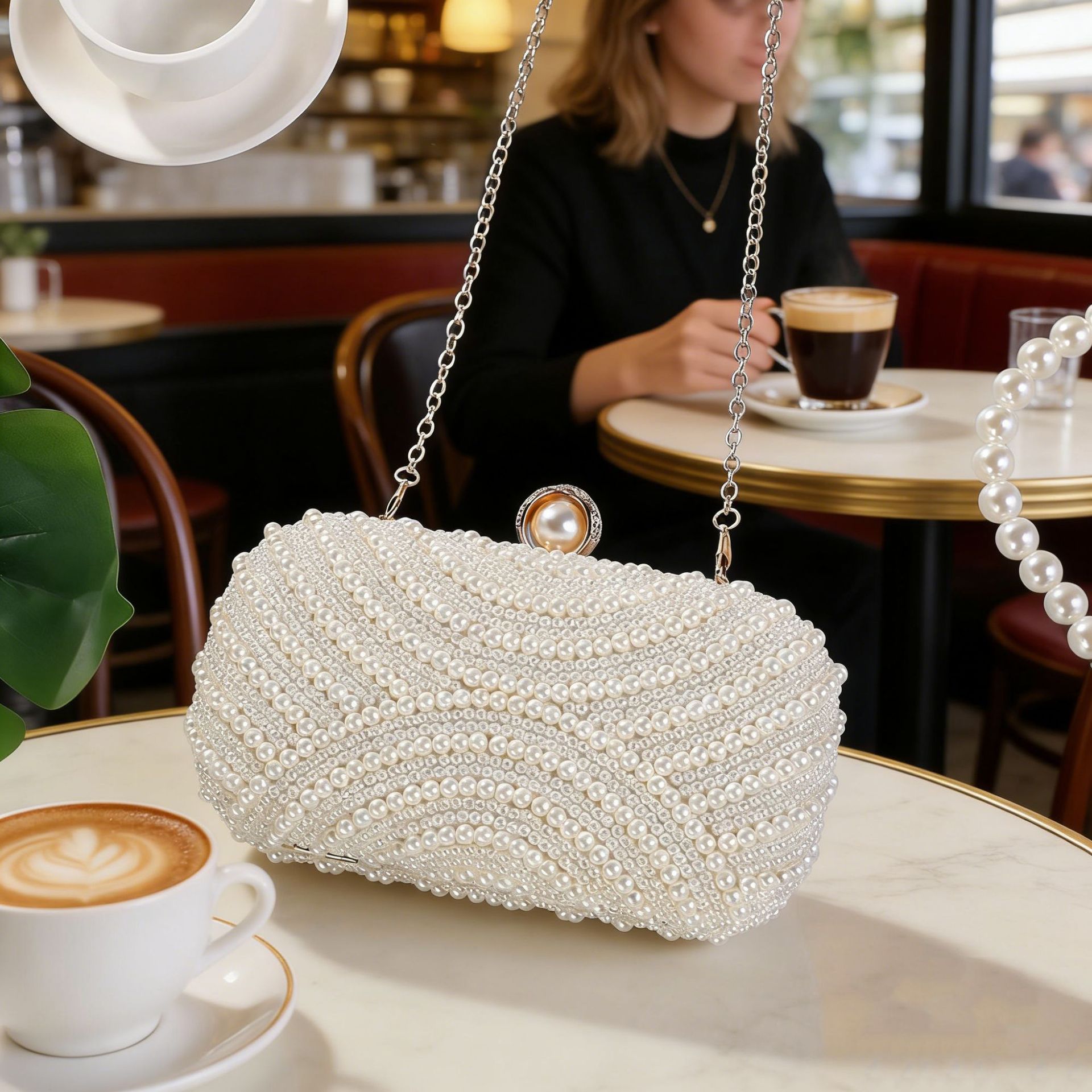 Women Handheld Bags - Tas Pesta Wanita Sederhana dengan Mutiara,