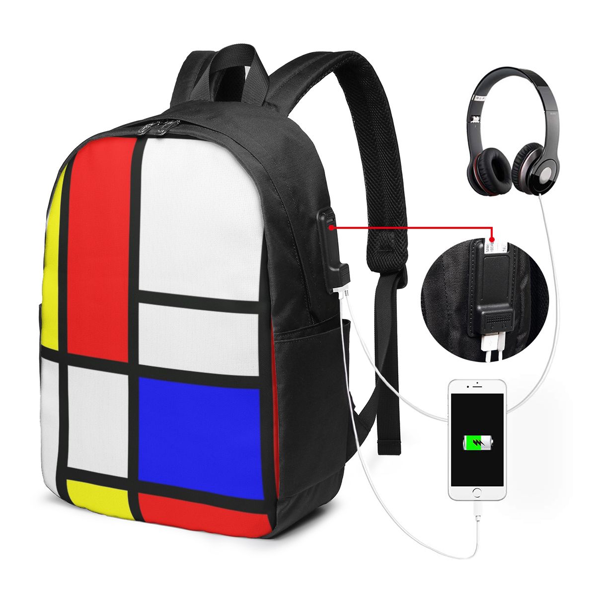 Woman In Bag - Piet Mondrian Composition Backpack Tas Notebook