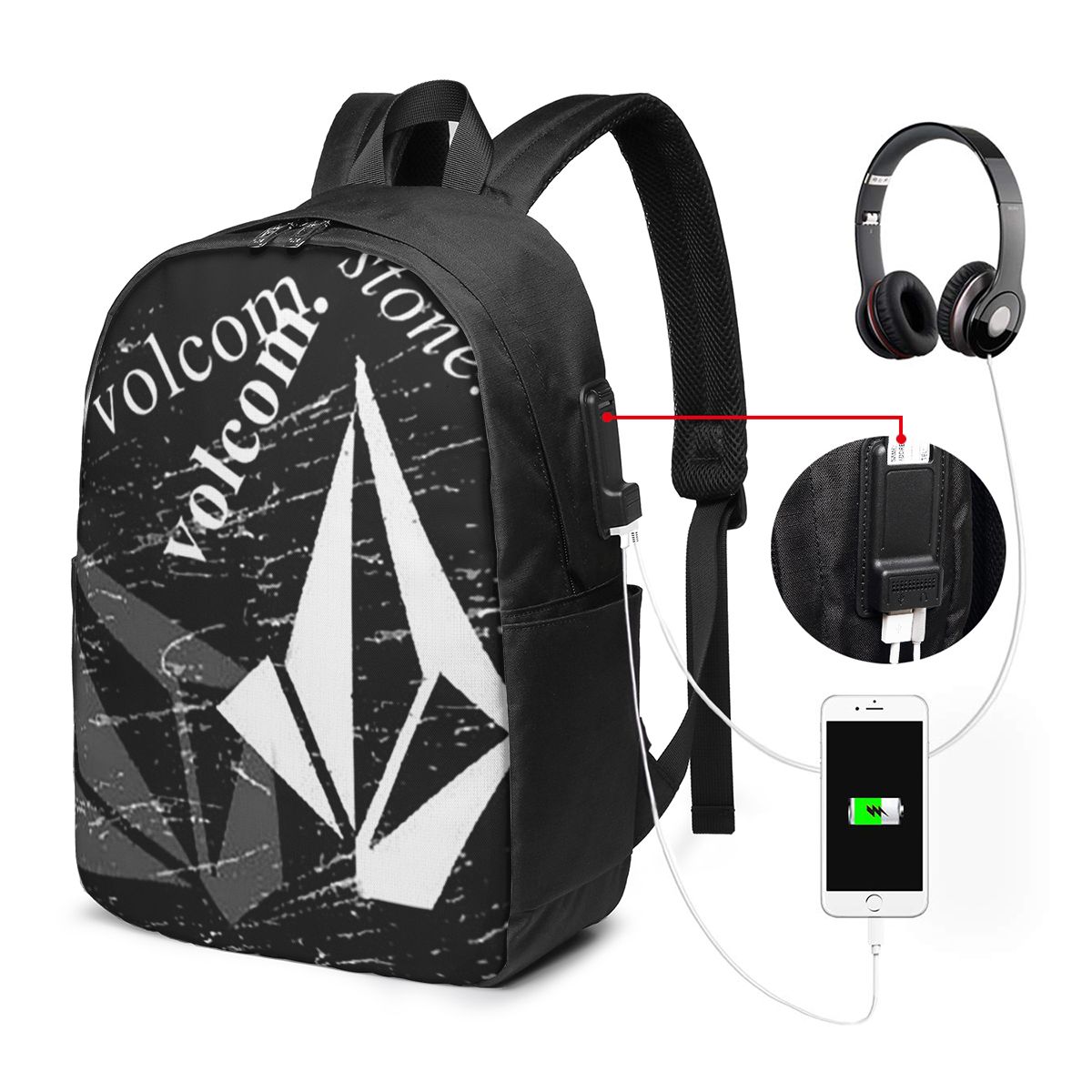 Women Bags Logo - V-Volcom Logo Backpack Tas Notebook Travel