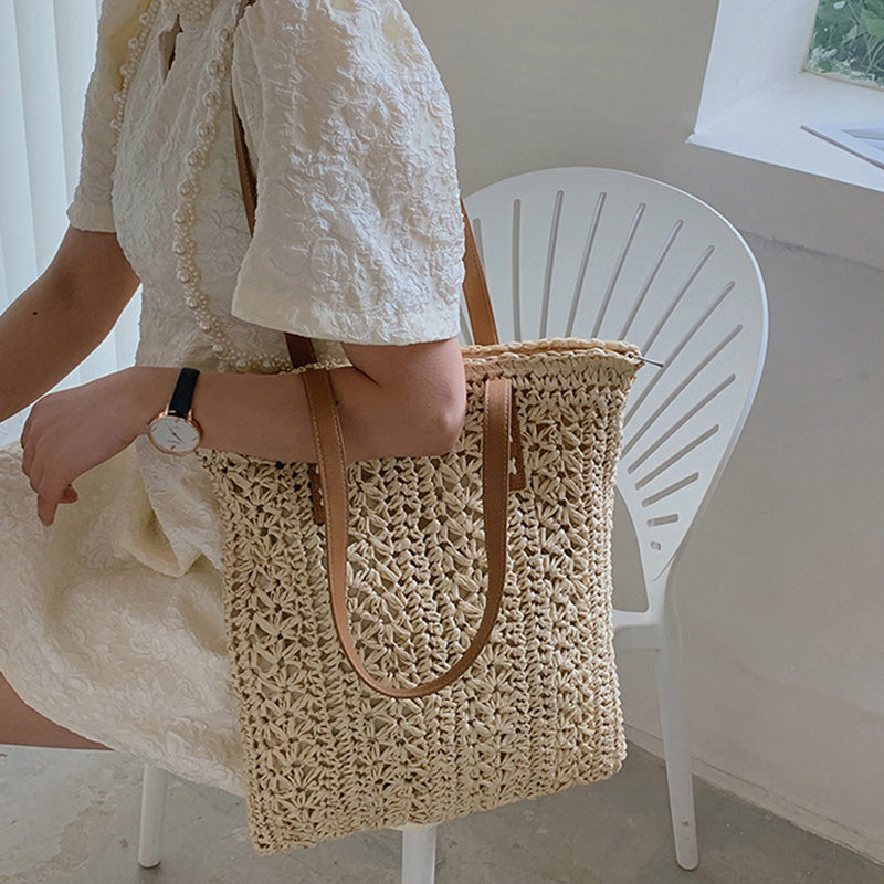 Tas pantai jerami berongga per - Women'S Raffia Bags ulasan dan harga